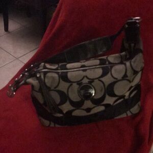 Coach Signature Canvas Shoulder Bag in Black/Cream